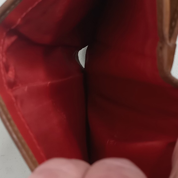 Coach Signature Jacquard & Leather Tri Fold Wallet Tan w/Red Interior - Picture 10 of 13